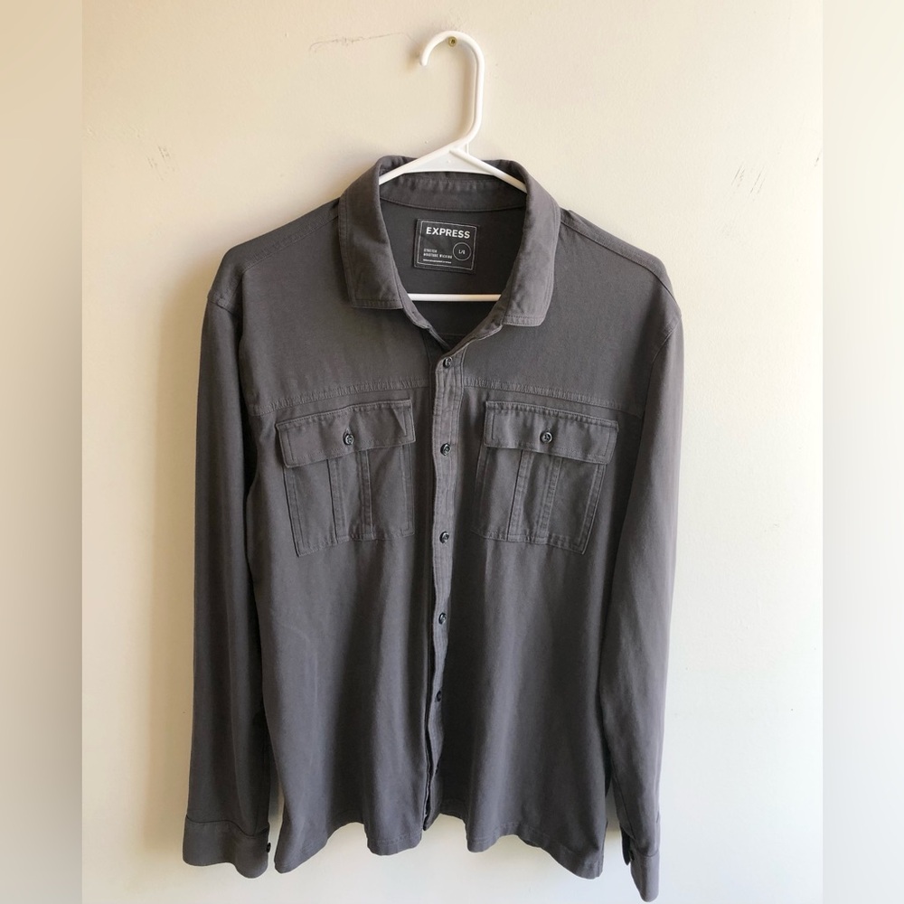Express Mens Long Sleeve Button-Down Shirt - Charcoal